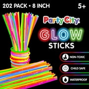Party City 6 inch Multi Color Bendable Glow Sticks, Party Supplies Outdoor Events, Light Sticks for Kids and Adults, 202 Pieces