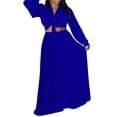 thumbnail image 2 of hirigin Women Plus Size Autumnal Casual 2 Pcs Skirt Sets, Solid Color Long Sleeve V-neck Bandage Crop Tops + Long Skirt, 2 of 7