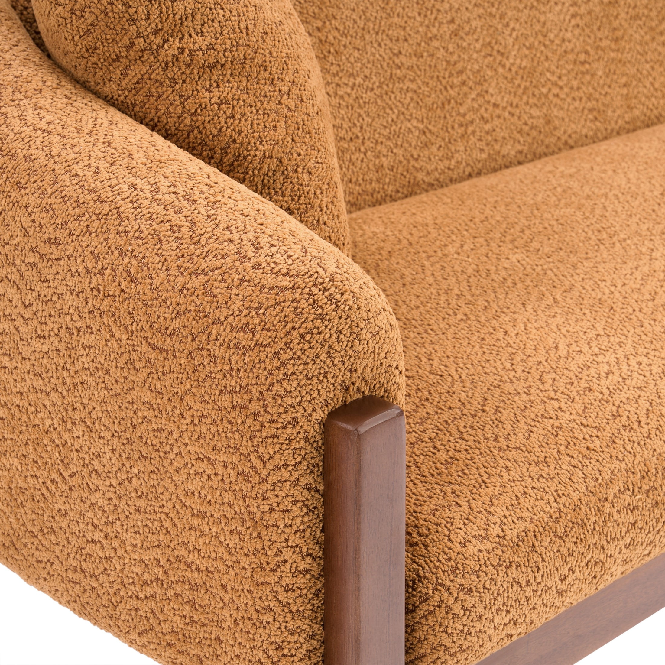 Christopher Knight Home 84.5" Modern Boucle Sofa with Throw Pillows, Seats 3, Wood Legs, Caramel
