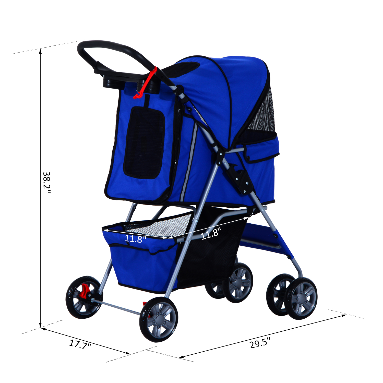 4 Wheel Dog Pet Stroller Dog Cat Carrier Folding Sunshade Canopy with