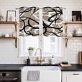 thumbnail image 2 of 2 Panels Kitchen Tier Curtains 39 Inch Length, Brown Geometric Grommets Window Treatment Curtain, Vintage Black White Striped Abstract Art Thermal Curtains Drapes for Living Room/Bathroom, 2 of 9