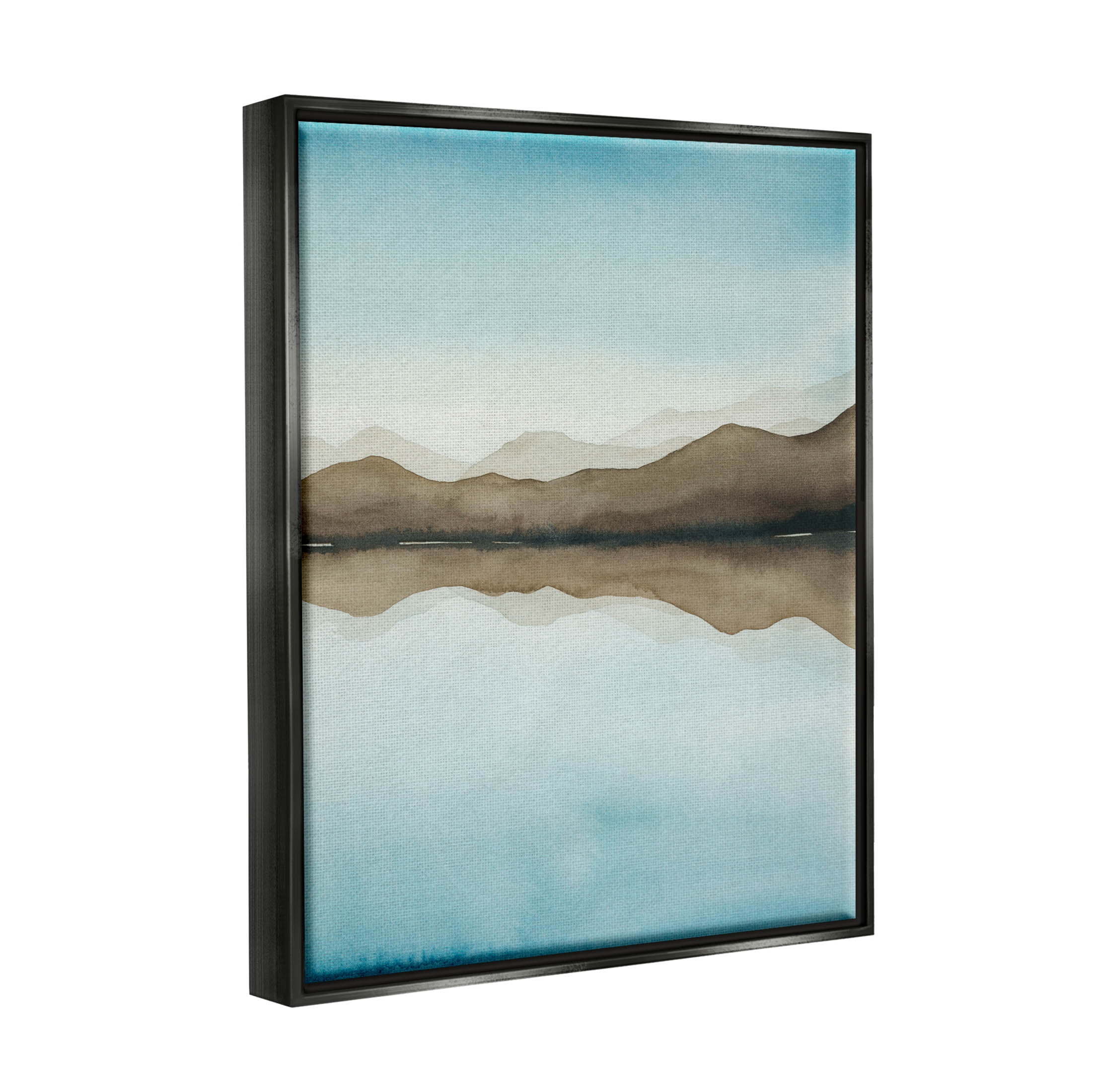Stupell Industries Lakeside Mountains Reflection Landscape Painting Jet Black Floating Framed Canvas Print Wall Art, Design by Grace Popp