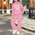 thumbnail image 2 of CPNG Teens Kids Unisex Boys Girls Sweatsuit 2 Piece Set Heart Print Sweatsuits Hoodie Sweatshirts and Sweatpants Set(Pink,9-10 Years), 2 of 5