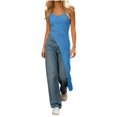 thumbnail image 4 of Craaazy Sleeveless Maxi Tank Tops for Women Slim Fit Square Neck Side Ruched Asymmetrical Split Hem Solid Color Long Blouse for Spring Summer Beach Daily Dating Wear, 4 of 8