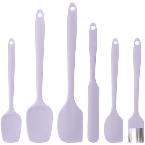 Silicone Spatula Set of 6, Nonstick Rubber Kitchen Utensils with Stainless Steel Core for Cooking, Baking & Mixing (Purple)