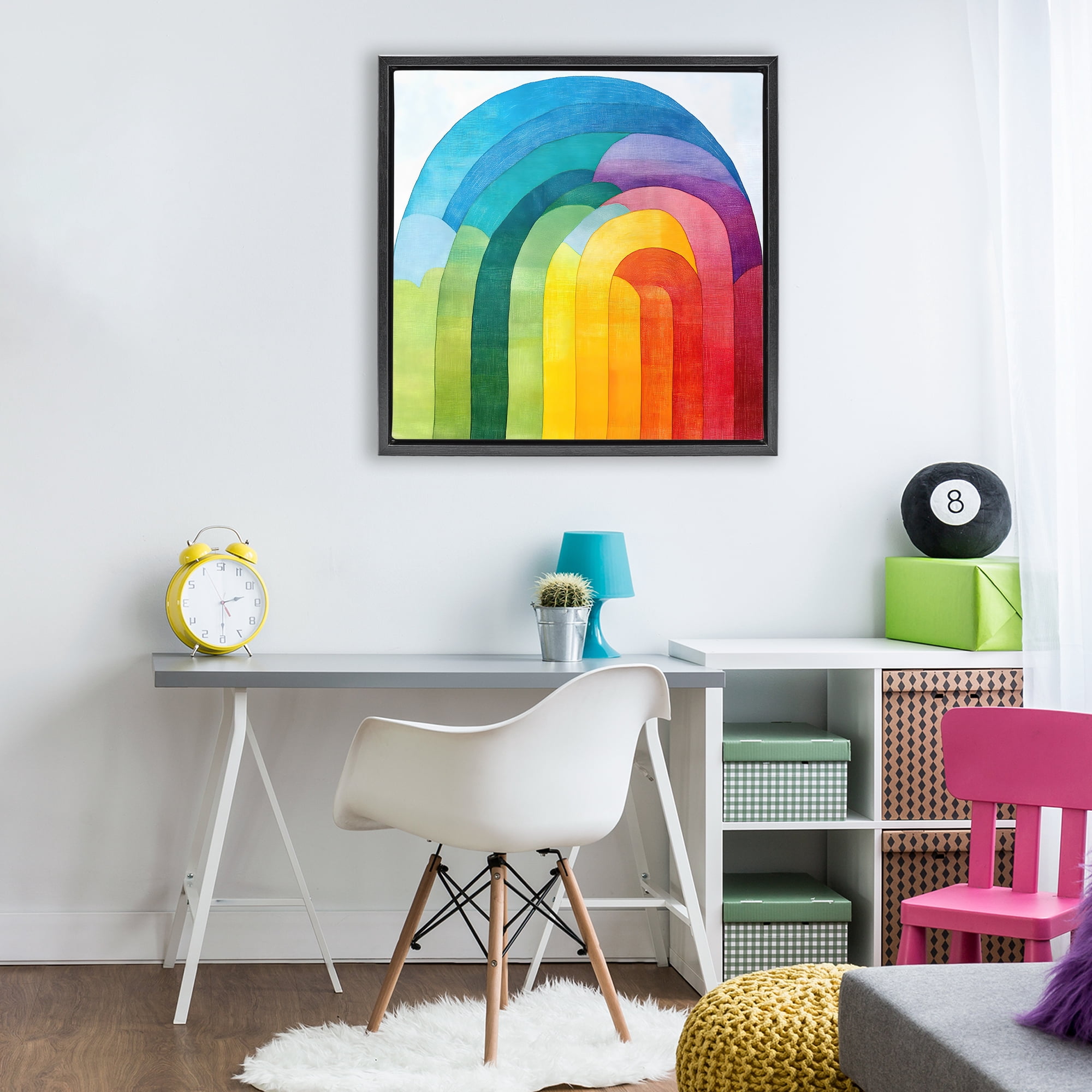 Stupell Industries Vibrant Rainbow Arch Abstraction Black Framed Floater Canvas Wall Art, design by Creative Studio