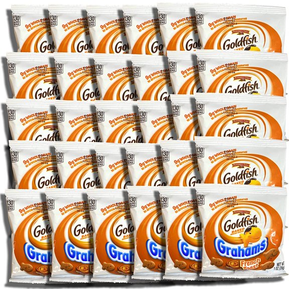 Whole Grain French Toast Gold Fish Graham Crackers To Go Bulk Value Pack Bundled by Tribeca Curations | 1 Oz | Pack of 30