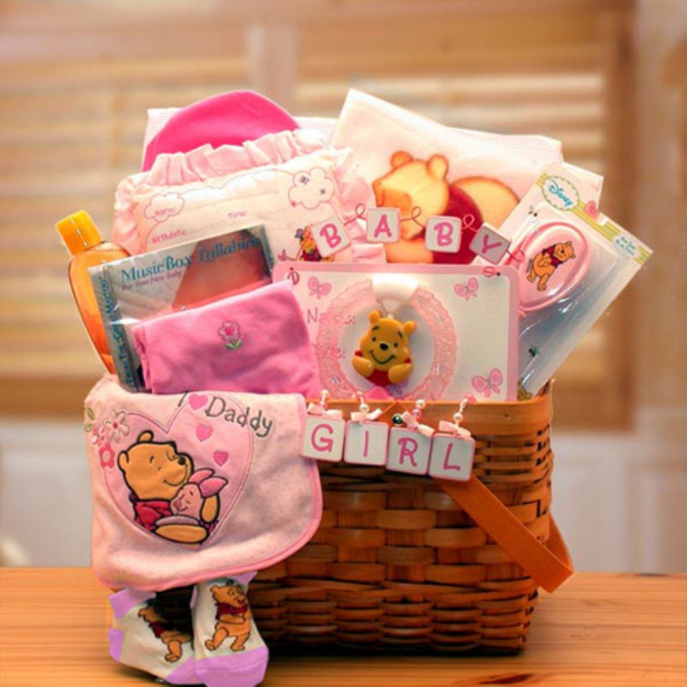 Winnie The Pooh New Baby Basket Pink