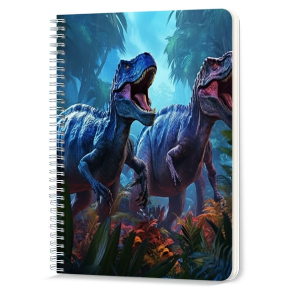 Spiral Notebook,Double-Wire Spiral College Lined Journal Notebook for Study and Notes,100 Pages,5.71x 8.26 in - Two Dinosaurs in a Lush Jungle