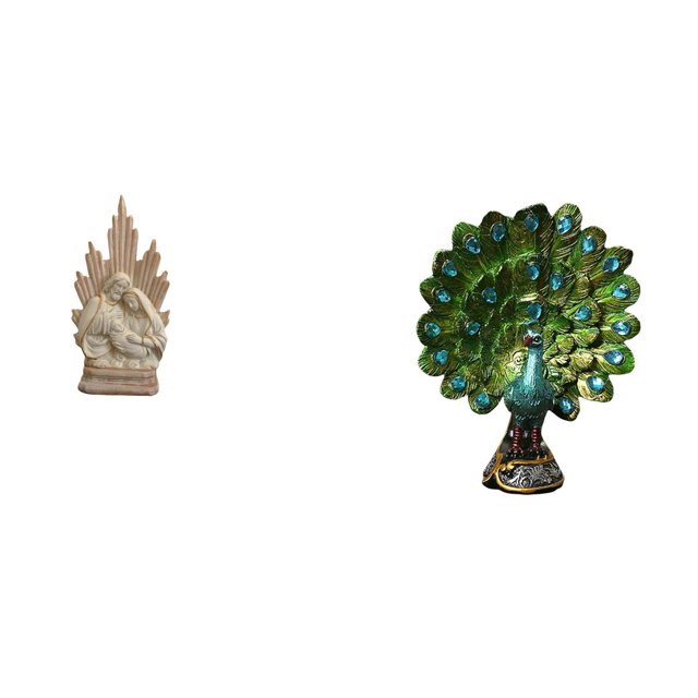 Estatua católica,Colección de estatuas y figuritas de adornos,Escultura católica de la Santísima Virgen María,Figura de escritorio,Estante de estatua de pavo real para