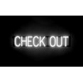 thumbnail image 1 of SpellBrite CHECK OUT LED Sign for Business. 33.7" x 6.3" White CHECK OUT Sign Has Neon Sign Look With Energy Efficient LED Light Source. Visible from 500+ Feet, 8 Animation Settings., 1 of 4