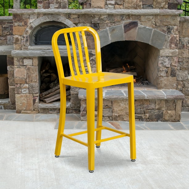 Commercial Grade 24"H Yellow Metal IndoorOutdoor Counter Stool w/ Slat