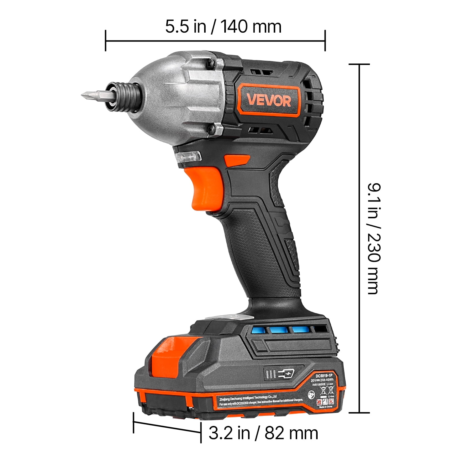 VEVOR Impact Driver, 1/4 Inch, 2800 RPM Max Speed, 20 V Brushless Motor, Electric Cordless Impact Driver Kit with Battery and Charger, 20 Bits, LED Work Light, for Furniture, Electrical, Home Repairs