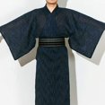 thumbnail image 3 of HongH Men's Japanese Traditional Kimono Robe Long Sleeve Spa Bathrobe Yukata Nightgown Obi Belt Set, 3 of 4