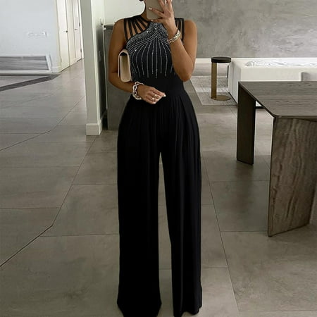 

One Piece Jumpsuits for Women Women Diamond Solid Halter Jumpsuit Pajamas Casual Wide Leg Pants Enterizos De Mujer De Verano