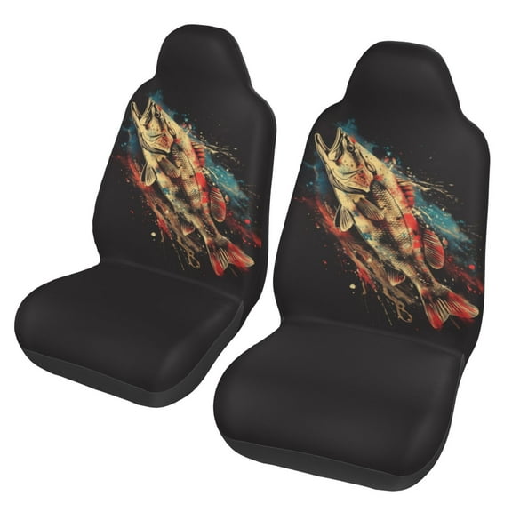 KAKALAD Bass Fish Jumping Watercolor 01 Car Accessories Seat Covers Set Vehicle Seat Covers Universal Front Seats Protector 2 Pcs