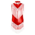 thumbnail image 3 of TSSOE Kids Girls Gymnastics Leotards Bodysuits Metallic Sleeveless Stand Collar Tassels Zipper Back Jumpsuits Red 16, 3 of 5