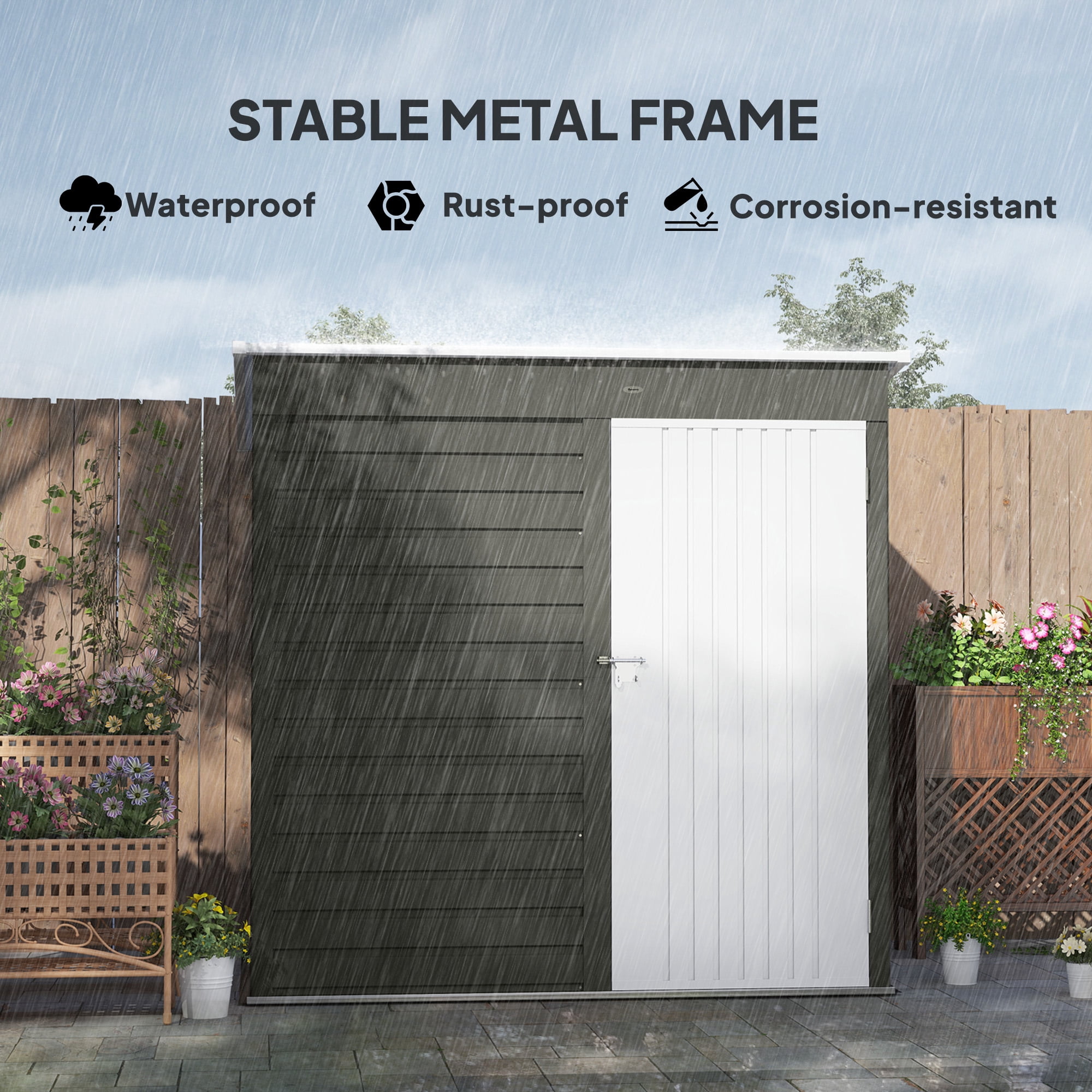 Outsunny 6' x 4' Garden Storage Shed, Outdoor Metal Tool Shed with Lockable Door and Gloves for Backyard Garden Patio Lawn, Light Gray