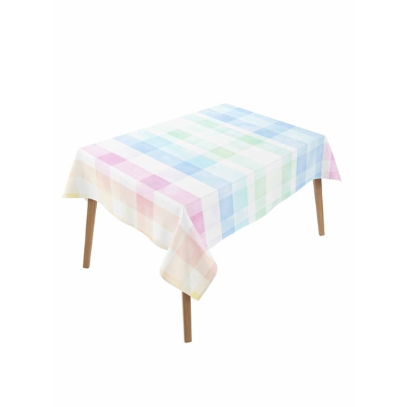 Blue Pink Plaid Table Cloth, Pastel Green White Buffalo Patchwork Waterproof Tablecloth for Rectangle Tables, Reusable Washable Fabric Table Cover for Restaurant Kitchen Dining Tables 60"x102"