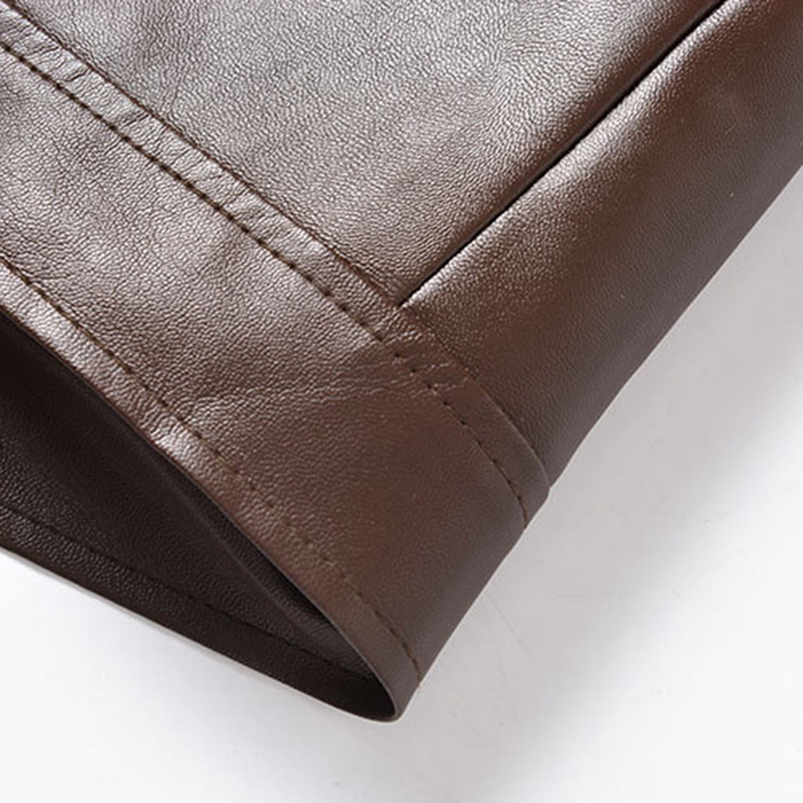 KeShDi Mens Leather Jacket Men's Solid Color Thick Warm Long Sleeved Stand Up Collar Zipper Cardigan Jacket Coffee 3X