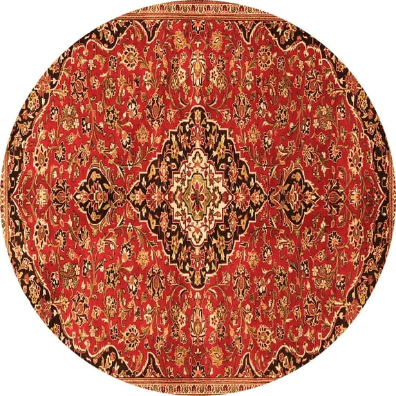 Ahgly Company Indoor Round Medallion Orange Traditional Area Rugs, 4' Round