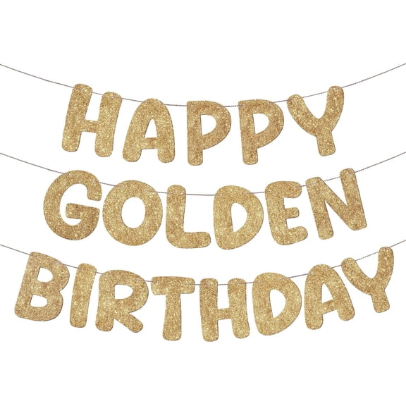 Pre Strung Happy Golden Birthday Banner Glitter Stay Golden Party Decorations for 5th, 21st, 24th, 25th, 28th, 30th, 50th, 60th Birthdays Sign for Men Women Boy Girls (Champagne Gold)