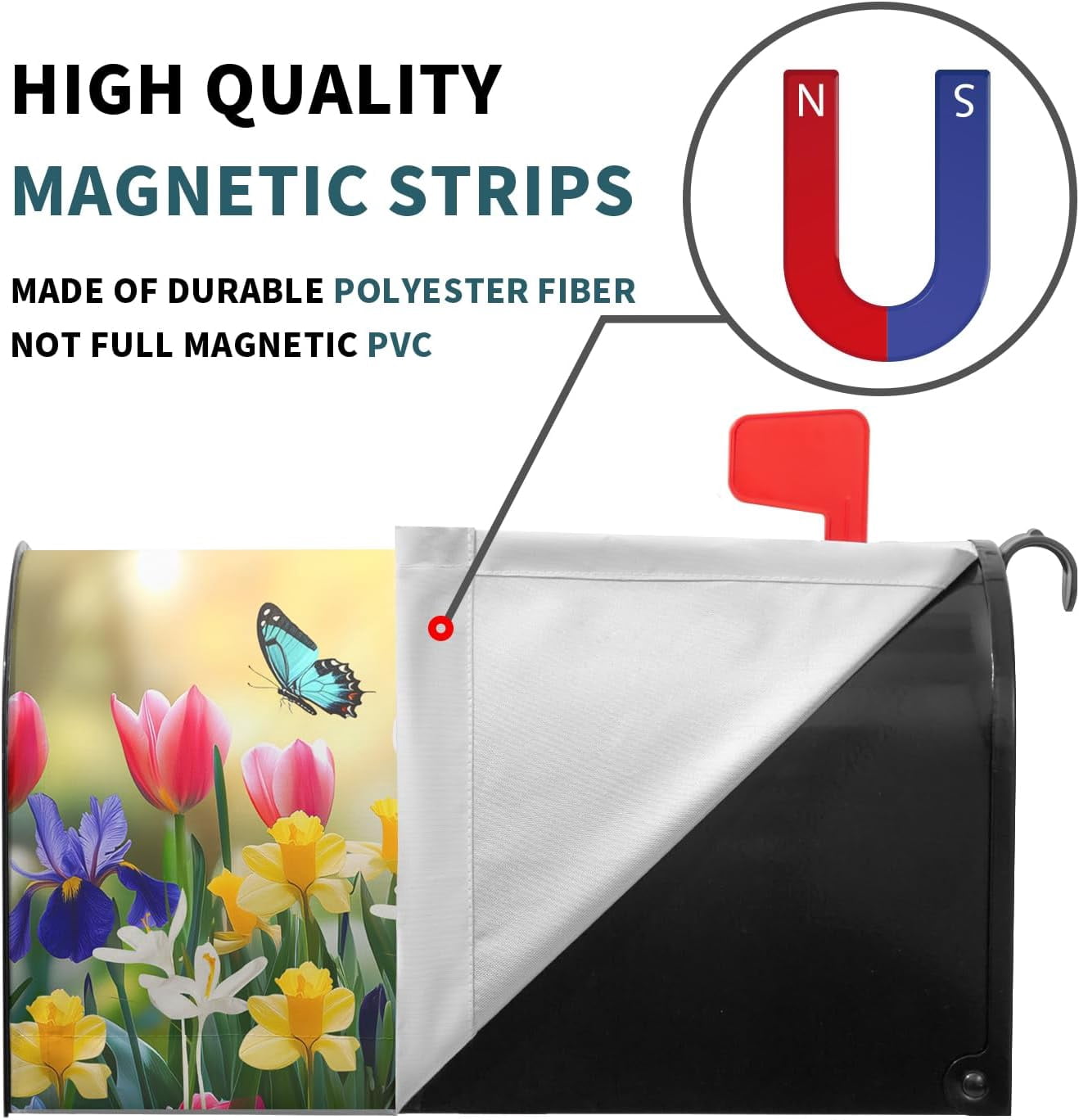 Spring Flowers Mailbox Covers Magnetic Large Size 25.5''''x21'''' Floral Butterfly Letter Box Wrap Spring Summer Seasonal Waterproof Post Letter Box Wrap Decor for Home Outdoor Garden Yard