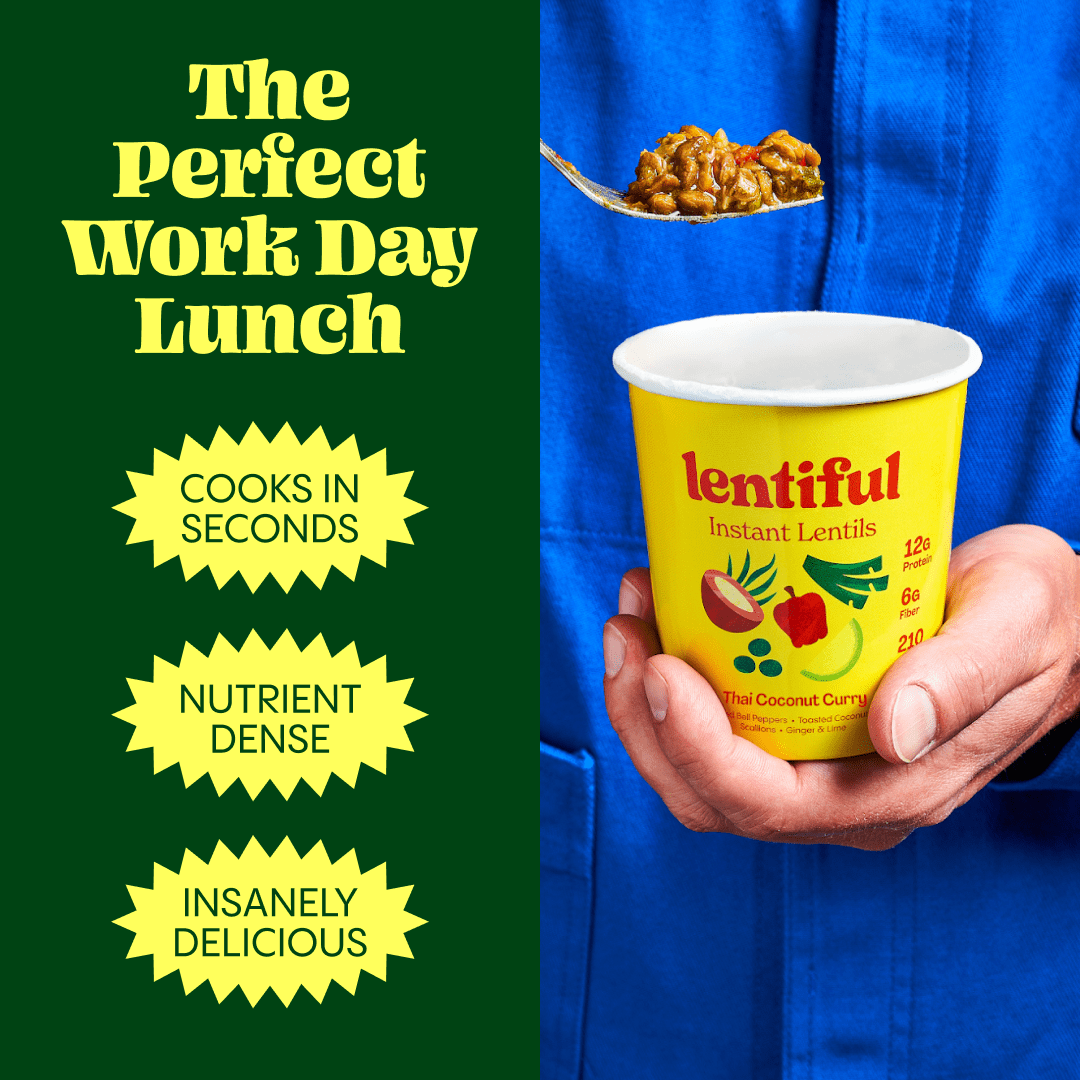 Lentiful Thai Coconut Curry Instant Lentils - Vegan, Gluten-Free, Ready-to-Eat, Meal in Cup, 57g