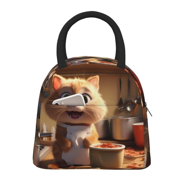 Disketp Cartoon Cooking Cat Bolsa Térmica para Almuerzo, Lonchera con Abertura Amplia y Gran Capacidad, Organizador Reutilizable para Mujeres, Hombres y Adultos