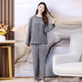 thumbnail image 4 of Pyjama en Flanelle Automne Hiver pour Femmes Deux Pièces Ample Décontracté Vêtements de Maison Nouveau Col Rond Pyjama Simple en Polaire Corail Rayé pour Femmes, 4 of 5