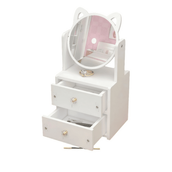 Organizador con Espejo de Maquillaje Orejas de Gatito, Mini Tocador Organizador de Maquillaje con Espejo Rotatorio