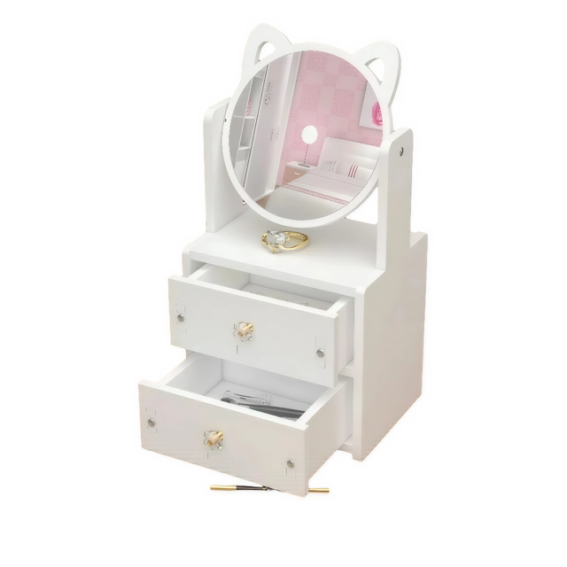 Organizador con Espejo de Maquillaje Orejas de Gatito, Mini Tocador Organizador de Maquillaje con Espejo Rotatorio
