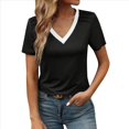 thumbnail image 3 of Camisetas para Mujer, Verano Otoño, Corta, Cuello en V, Corte Holgado, Camisetas Básicas de Gran Tamaño, Camisetas para Mujer 2025 Negro M, 3 of 10