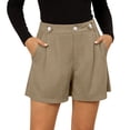 thumbnail image 3 of Akmaiox Bermuda Shorts for Women Cotton Linen Button Belt Pleats Casual Shorts with Pockets Summer Vacation Beach Loose Shorts S-2XL, 3 of 8