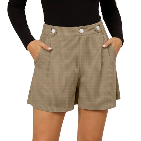Admvng Corduroy Shorts for Women Casual Button Detail Pleated Textured Shorts with Pockets