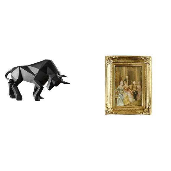 Siruishop Modern Resin Bull Sculpture and Photo Frame Card Display Holder Abstract Figurine Glass Front Picture Frame for Entryway Tabletop Desk Shelf Office Bedroom Farmhouse