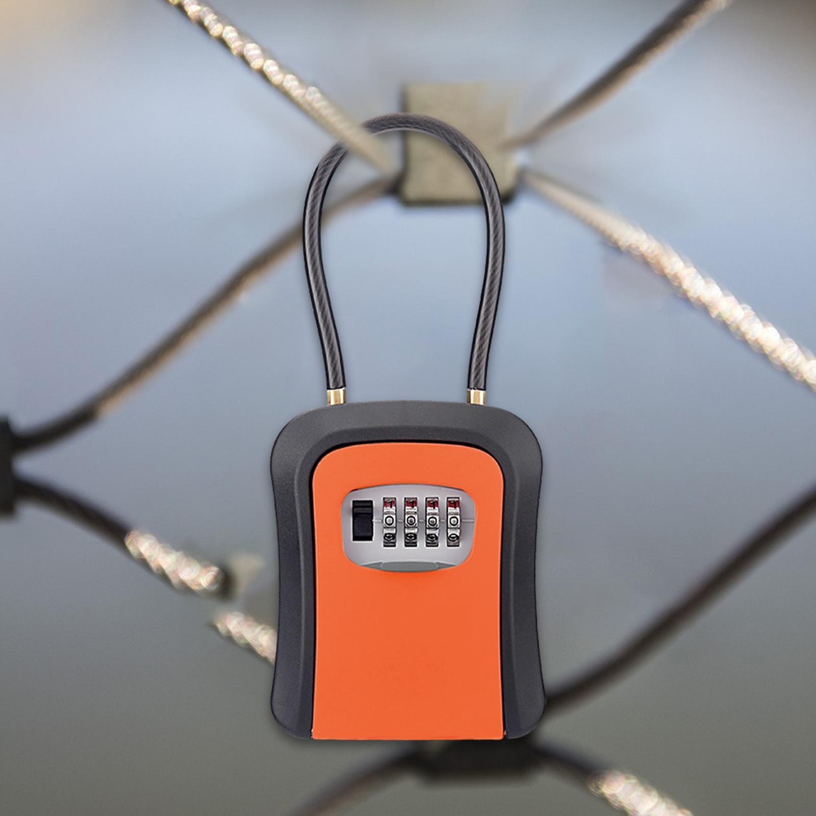 figatia Box Key Security Box with 4 Digit Combination Steel Cable Shackle Weatherproof Portable for Door Knob or Car Durable Orange