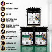 Colored Epoxies Cammo Green Epoxy Resin and Hardener Kit, 2:1 Mix Ratio, Garage Coatings, Flake Floors, Metallic Epoxy Flooring, Cammo Green, 15 Gallon Kit
