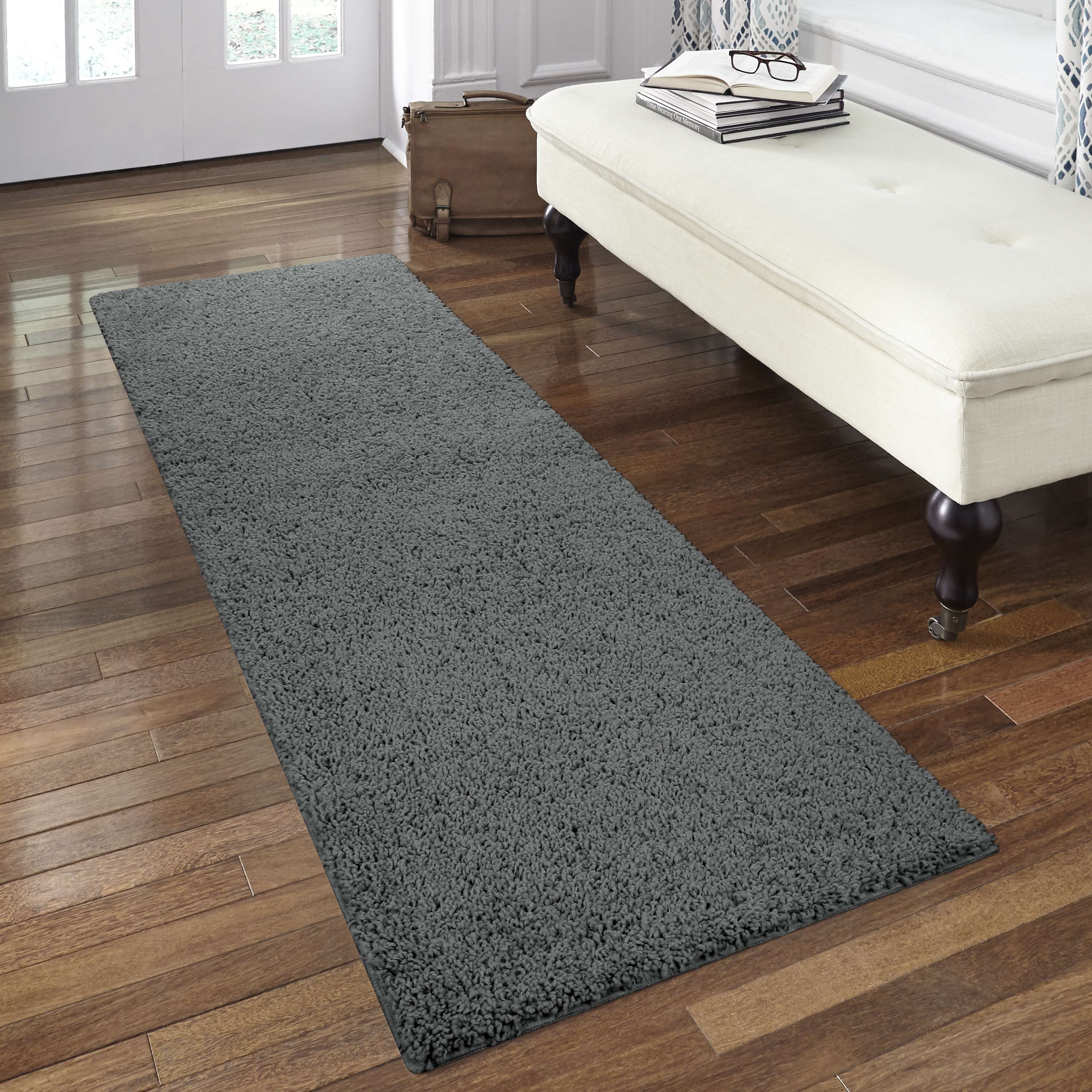 Mainstays Traditional Solid Gray Shag Indoor Hallway Runner Rug, 2' x 6'