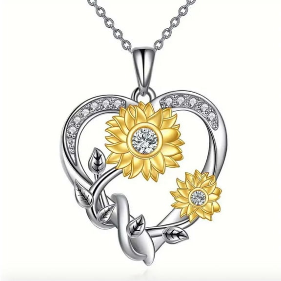 Heart Necklace Sunflower Zirconia rhinestone Crystal Pendant, Jewelry Gifts for Women, Mom and Best Friend, Anniversary, Birthday, Valentines and Holiday Gift