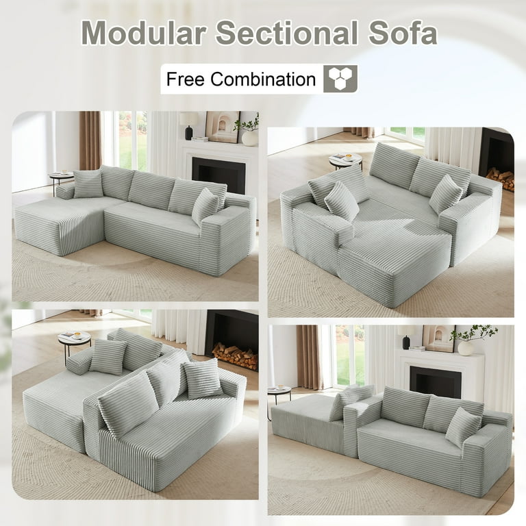 GNIXUU 103” W Corduroy Boneless Couch, L-Shaped Sectional