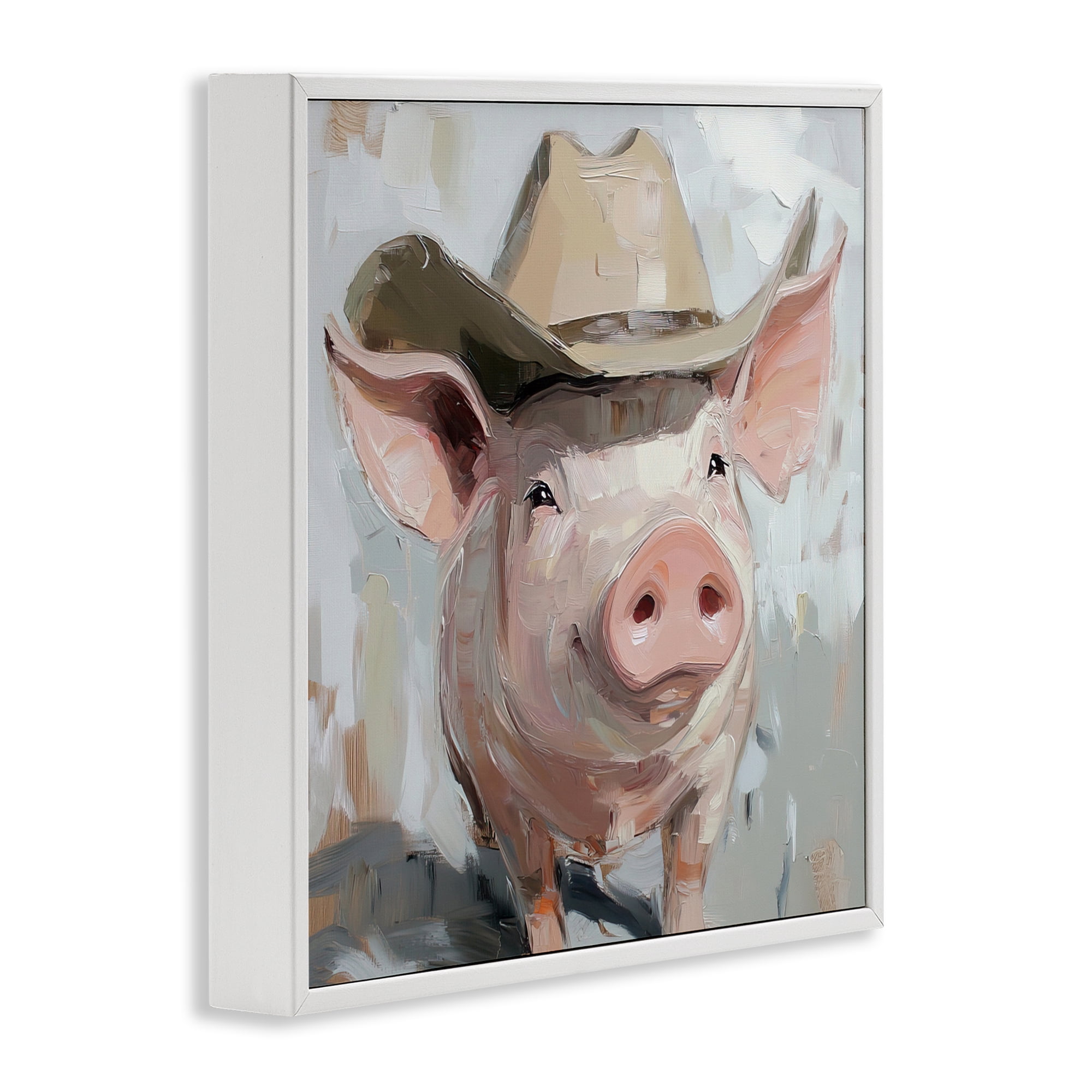 Stupell Industries Cowboy Chester Pig White Framed Giclee Art, design by Tina LeCour