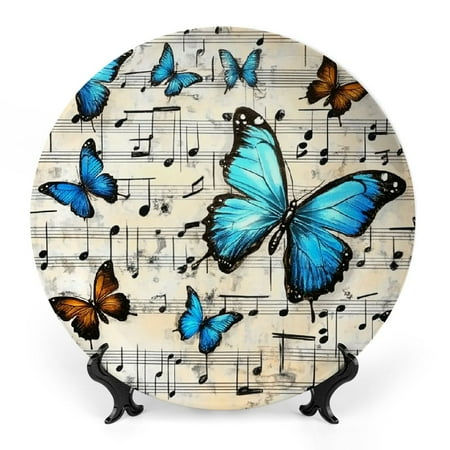 

FUMJ Butterflies Music Notes Art Bone China Decorative Plate Room Decoration 10x10inch