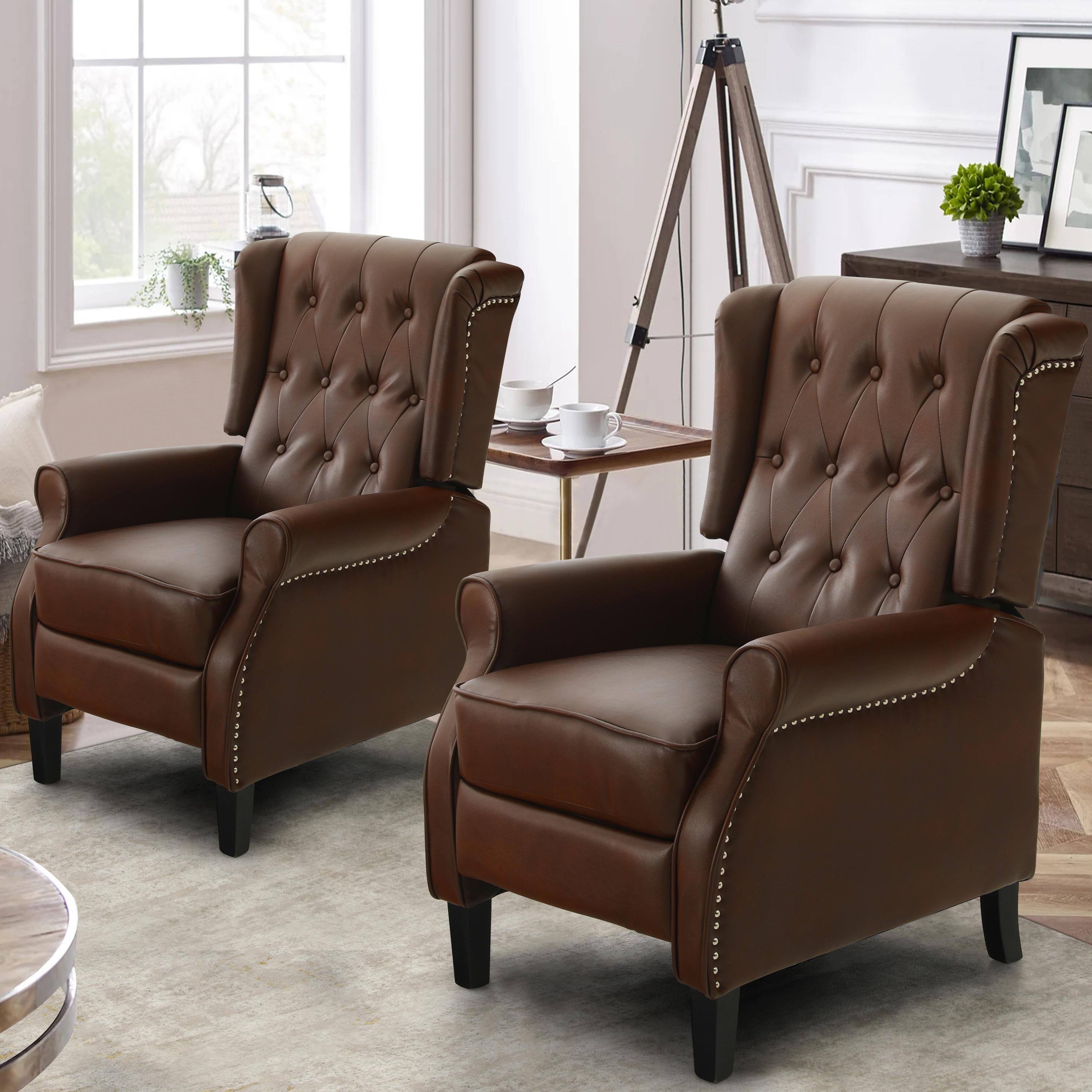 PU Leather(Set of 2) Push Back Recliner Chair,Wingback Manual Pushback