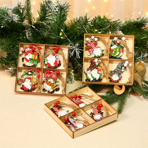 Aihimol 12Pcs Christmas Wooden Hanging Ornament Set,Xmas Tree Pendent,Wooden Christmas Snowman and Santa Claus Decors for Christmas Tree Crafts Home Party(Delicate Wooden Box Package)