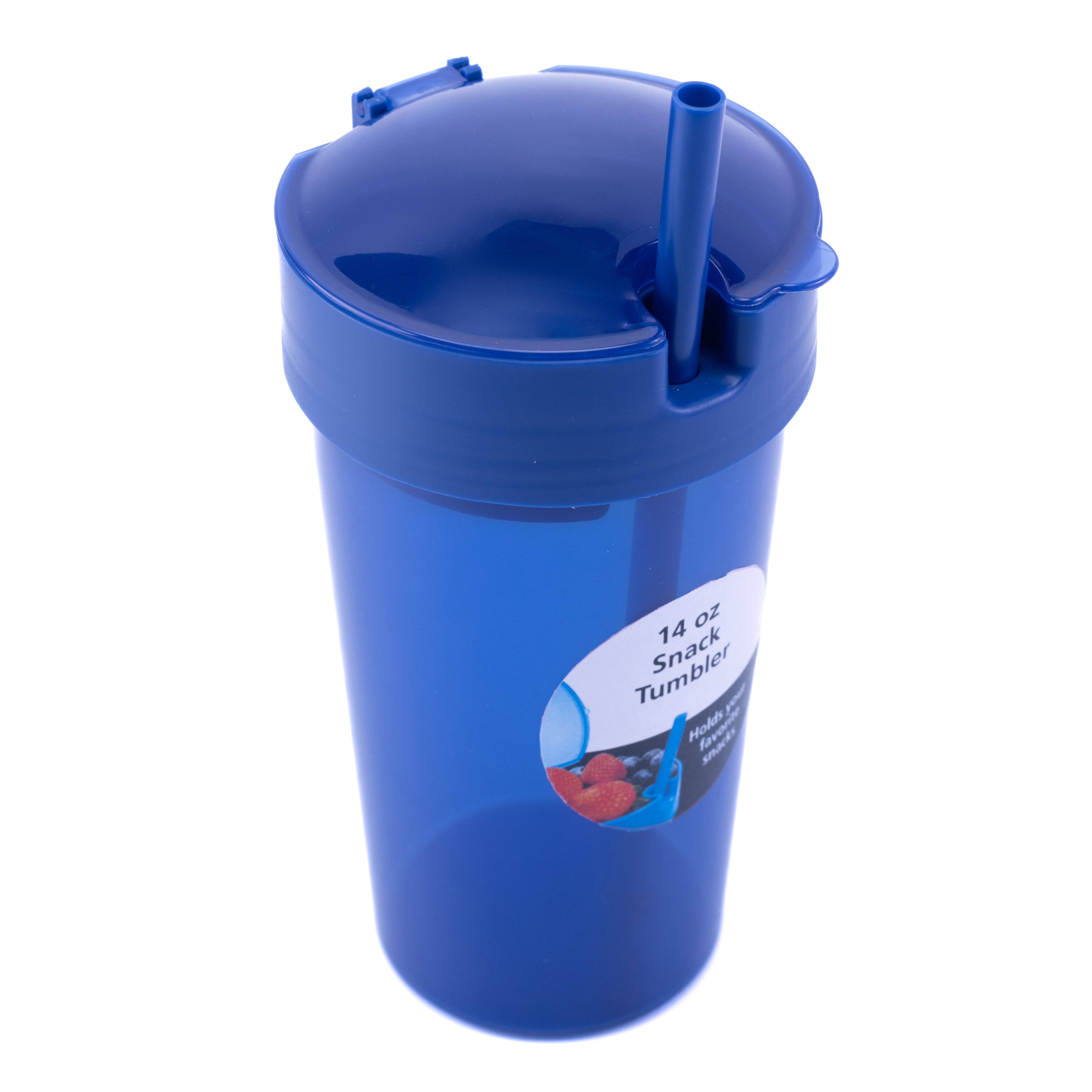 Your Zone Plastic Blue Snack Tumbler with Straw, 14 oz