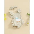 thumbnail image 4 of Musuos Baby Girls Summer Cute Rompers 3M 6M 12M 18M Fuzzy Duck/Cow Embroidered Ruffles Fly Sleeve Bodysuits with Headband, 4 of 9
