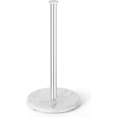 NIFFGAFF Paper Towel Holder Countertop with Natural Marble Base, Kitchen Roll Holder, Standing Paper Towel Dispenser for Standard or Jumbo-Sized Rolls, Brushed Nickel