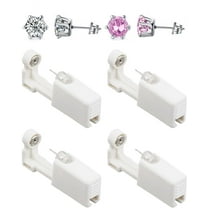 Ear Piercing Kit, 4 Pack Self Ear Piercing Gun, Disposable Self Body Piercing Kit with Earring Studs Ear Piercing Needle Kit for Salon Home (White-Pink)
