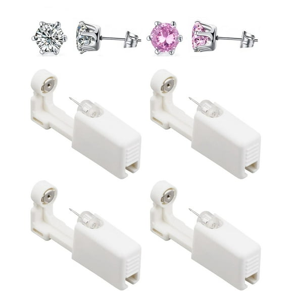 Ear Piercing Kit, 4 Pack Self Ear Piercing Gun, Disposable Self Body Piercing Kit with Earring Studs Ear Piercing Needle Kit for Salon Home (White-Pink)